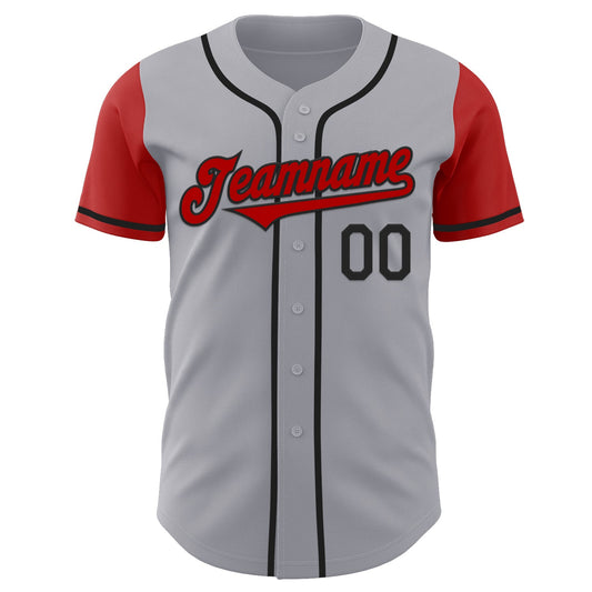 Custom Gray Red-Black Authentic Two Tone Baseball Jersey - Sky-Custom
