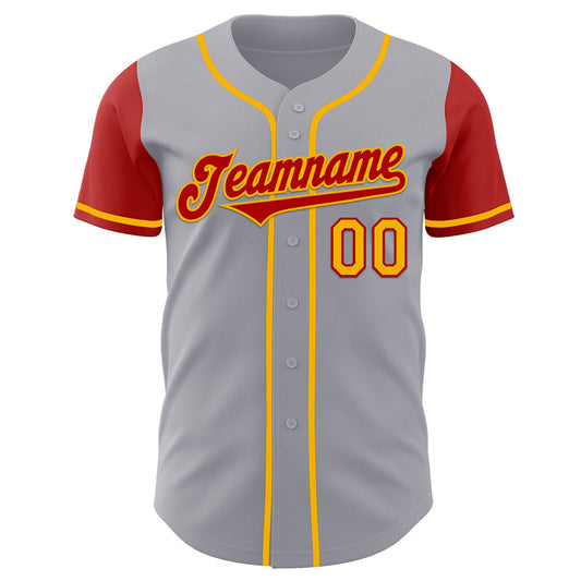 Custom Gray Red-Gold Authentic Two Tone Baseball Jersey - Sky-Custom