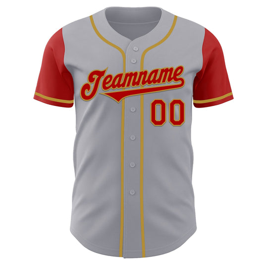 Custom Gray Red-Old Gold Authentic Two Tone Baseball Jersey - Sky-Custom