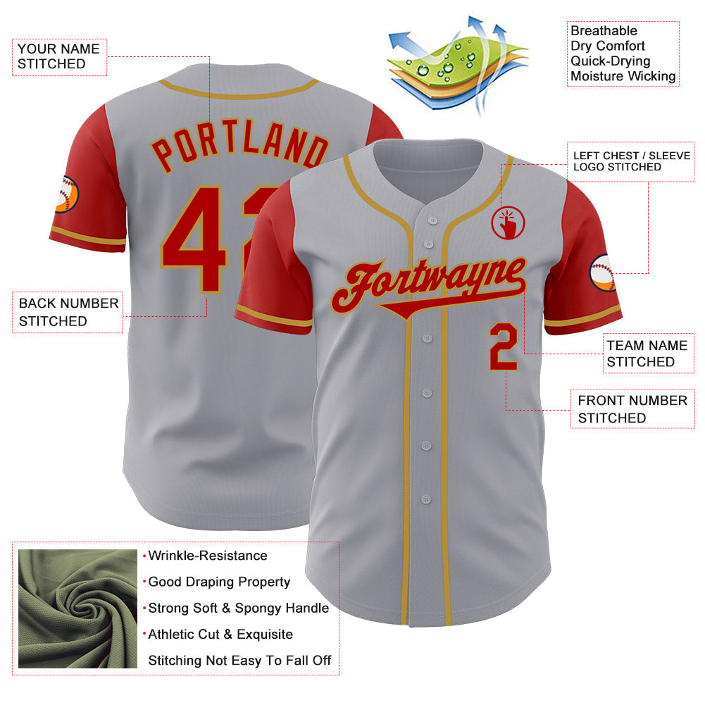 Custom Gray Red-Old Gold Authentic Two Tone Baseball Jersey - Sky-Custom