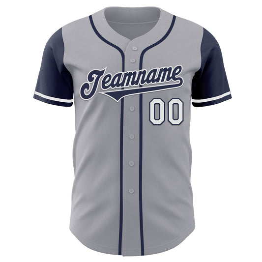 Custom Gray Navy-White Authentic Two Tone Baseball Jersey - Sky-Custom