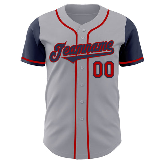 Custom Gray Navy-Red Authentic Two Tone Baseball Jersey - Sky-Custom