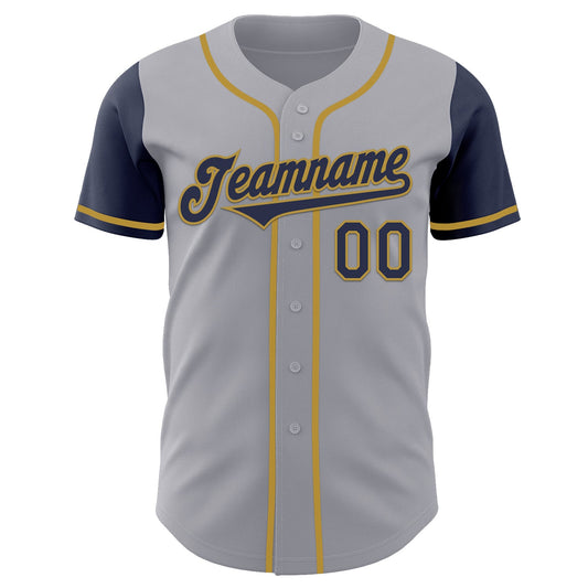 Custom Gray Navy-Old Gold Authentic Two Tone Baseball Jersey - Sky-Custom