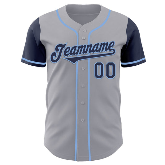 Custom Gray Navy-Light Blue Authentic Two Tone Baseball Jersey - Sky-Custom