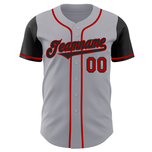 Custom Gray Black-Red Authentic Two Tone Baseball Jersey - Sky-Custom