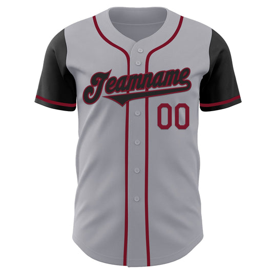 Custom Gray Black-Crimson Authentic Two Tone Baseball Jersey - Sky-Custom