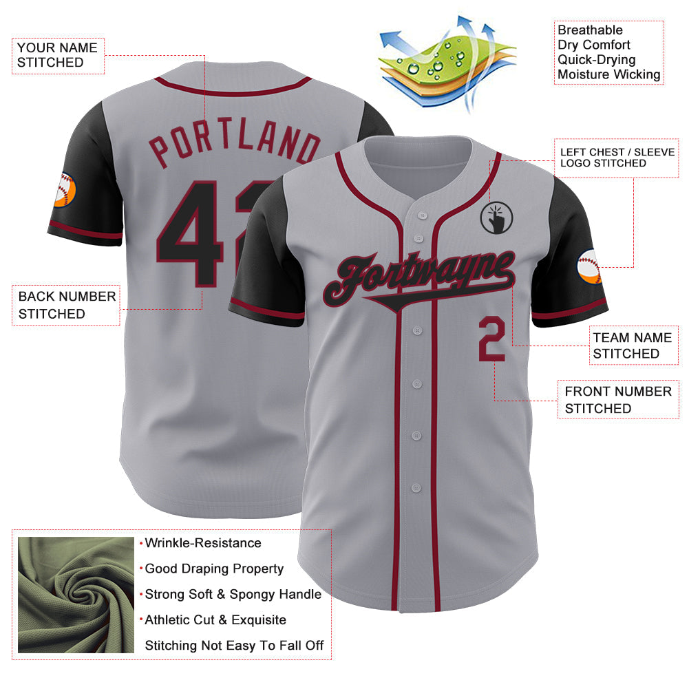 Custom Gray Black-Crimson Authentic Two Tone Baseball Jersey - Sky-Custom