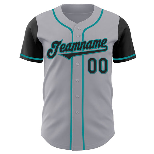 Custom Gray Black-Teal Authentic Two Tone Baseball Jersey - Sky-Custom