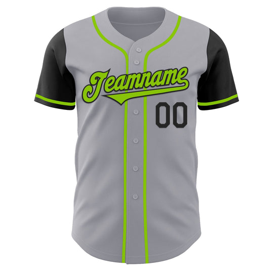 Custom Gray Neon Green-Black Authentic Two Tone Baseball Jersey - Sky-Custom