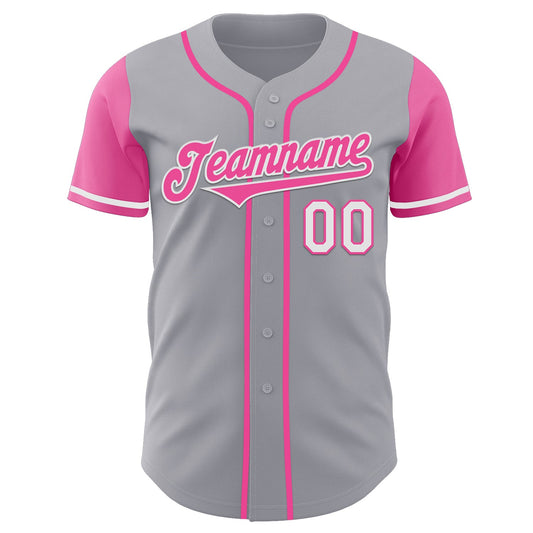 Custom Gray Pink-White Authentic Two Tone Baseball Jersey - Sky-Custom