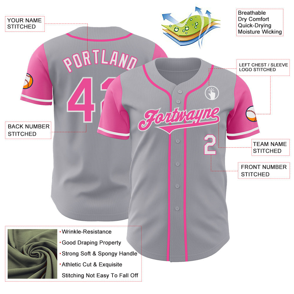 Custom Gray Pink-White Authentic Two Tone Baseball Jersey - Sky-Custom