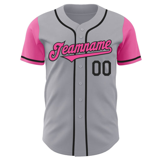 Custom Gray Pink-Black Authentic Two Tone Baseball Jersey - Sky-Custom