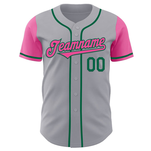 Custom Gray Pink-Kelly Green Authentic Two Tone Baseball Jersey - Sky-Custom