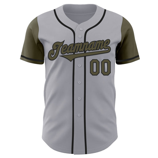 Custom Gray Olive-Black Authentic Two Tone Baseball Jersey - Sky-Custom