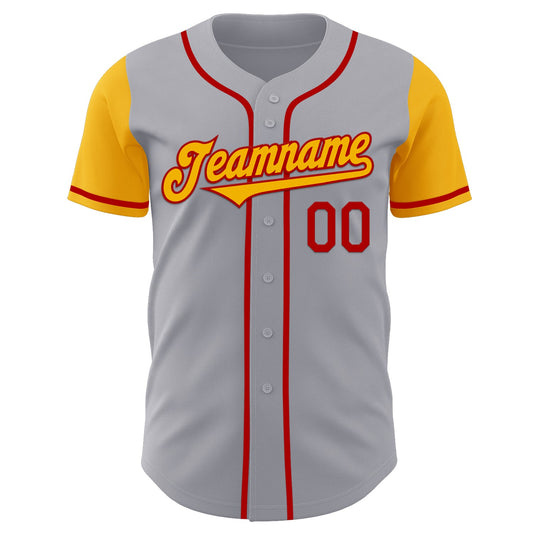 Custom Gray Gold-Red Authentic Two Tone Baseball Jersey - Sky-Custom