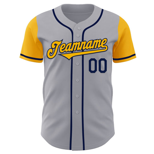 Custom Gray Gold-Navy Authentic Two Tone Baseball Jersey - Sky-Custom