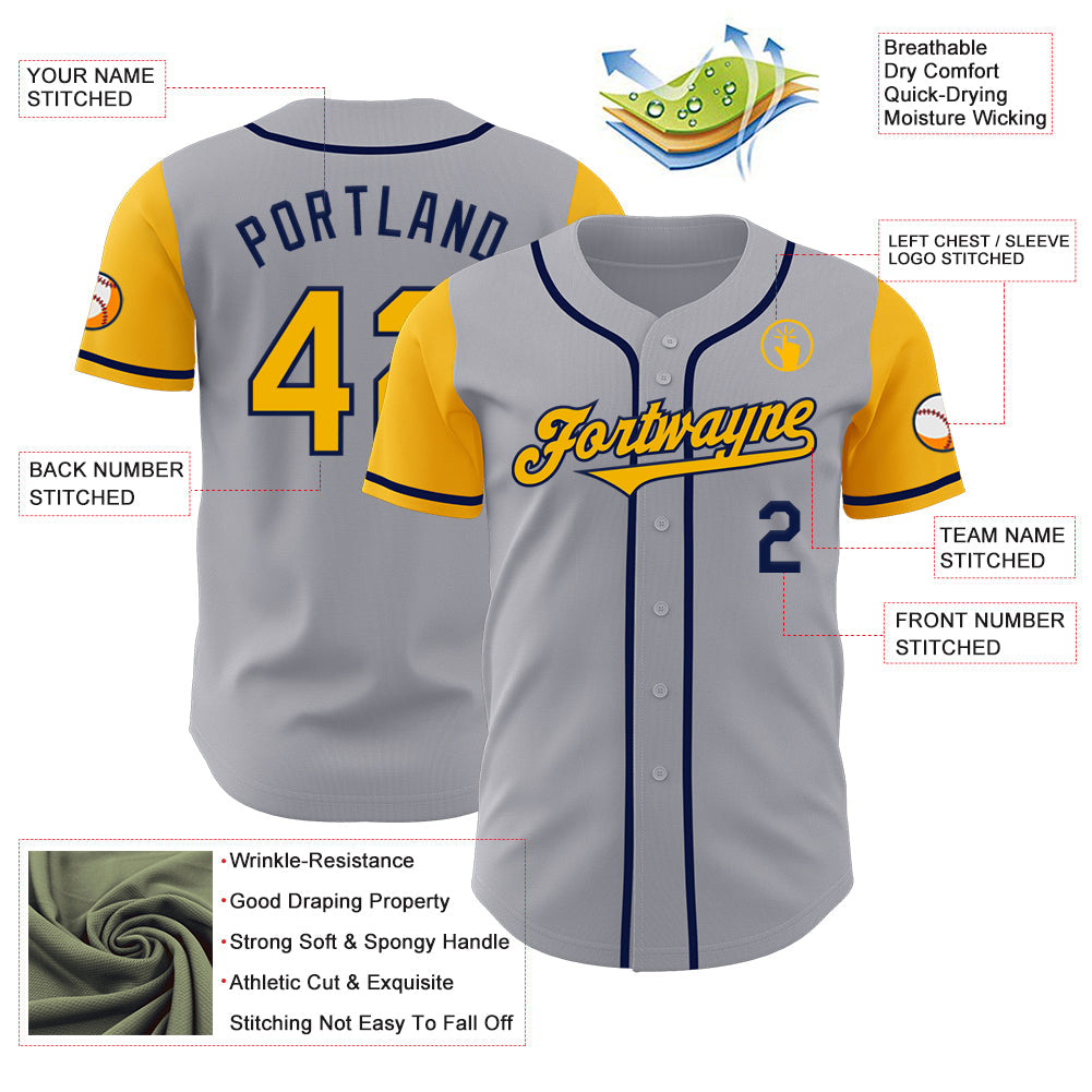 Custom Gray Gold-Navy Authentic Two Tone Baseball Jersey - Sky-Custom