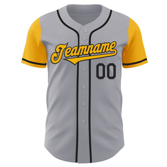 Custom Gray Gold-Black Authentic Two Tone Baseball Jersey - Sky-Custom