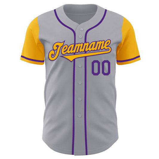Custom Gray Gold-Purple Authentic Two Tone Baseball Jersey - Sky-Custom