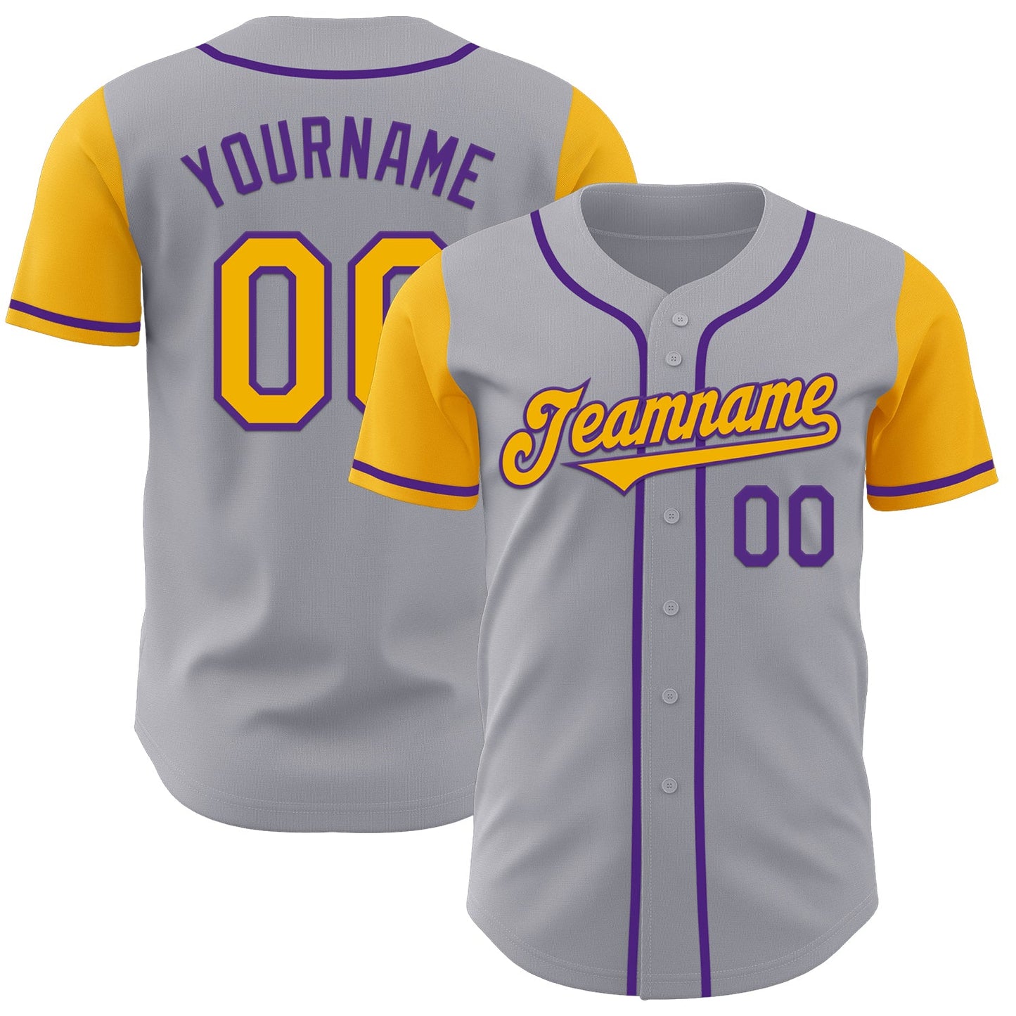 Custom Gray Gold-Purple Authentic Two Tone Baseball Jersey - Sky-Custom
