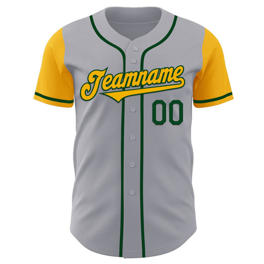 Custom Gray Gold-Green Authentic Two Tone Baseball Jersey - Sky-Custom