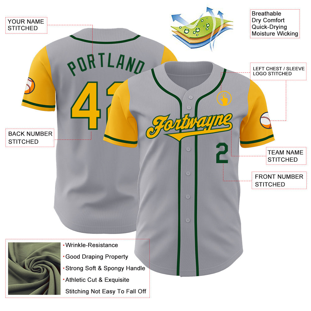 Custom Gray Gold-Green Authentic Two Tone Baseball Jersey - Sky-Custom