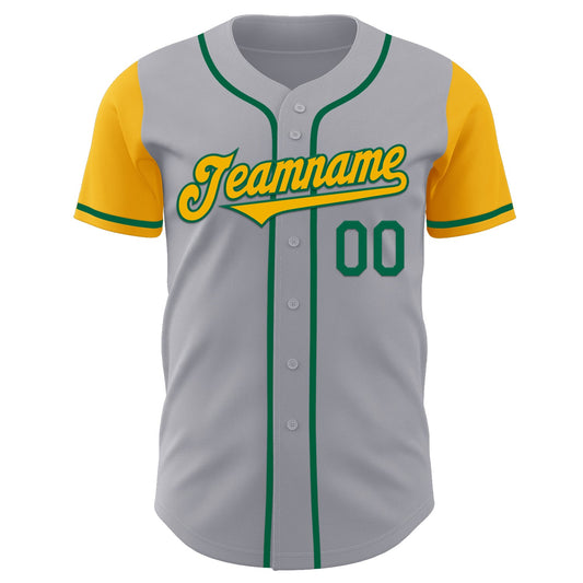Custom Gray Gold-Kelly Green Authentic Two Tone Baseball Jersey - Sky-Custom