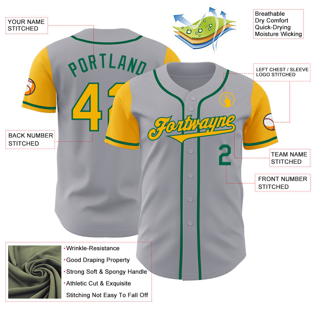 Custom Gray Gold-Kelly Green Authentic Two Tone Baseball Jersey - Sky-Custom
