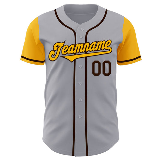 Custom Gray Gold-Brown Authentic Two Tone Baseball Jersey - Sky-Custom