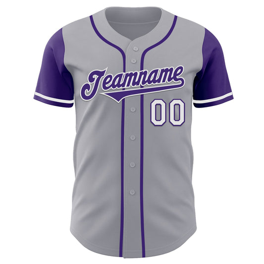 Custom Gray Purple-White Authentic Two Tone Baseball Jersey - Sky-Custom