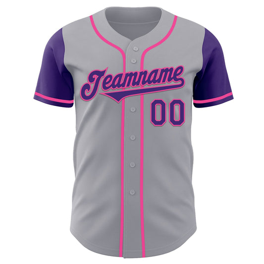 Custom Gray Purple-Pink Authentic Two Tone Baseball Jersey - Sky-Custom