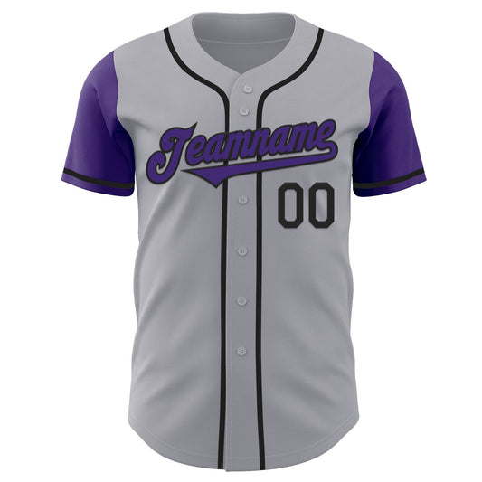 Custom Gray Purple-Black Authentic Two Tone Baseball Jersey - Sky-Custom