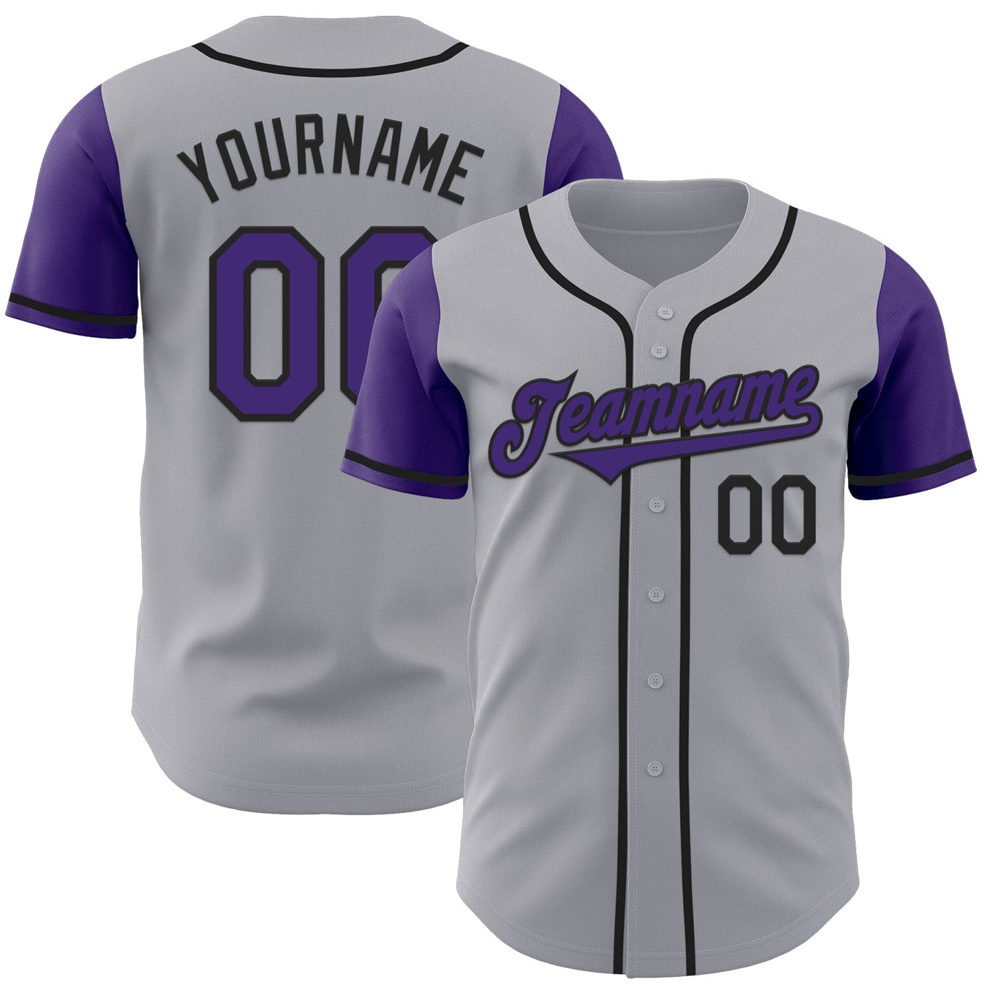 Custom Gray Purple-Black Authentic Two Tone Baseball Jersey - Sky-Custom