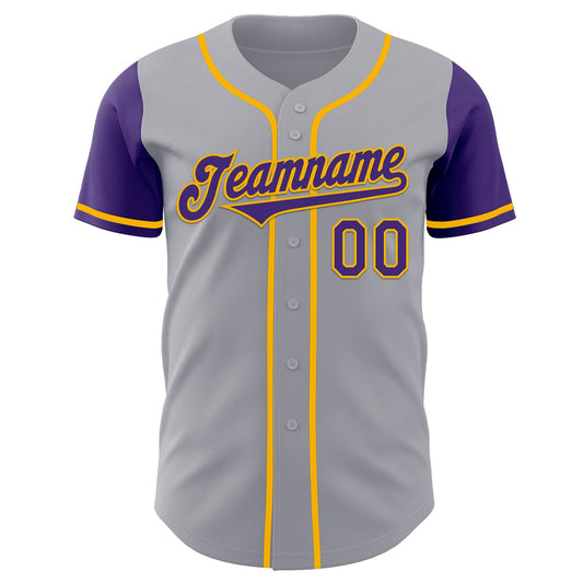 Custom Gray Purple-Gold Authentic Two Tone Baseball Jersey - Sky-Custom