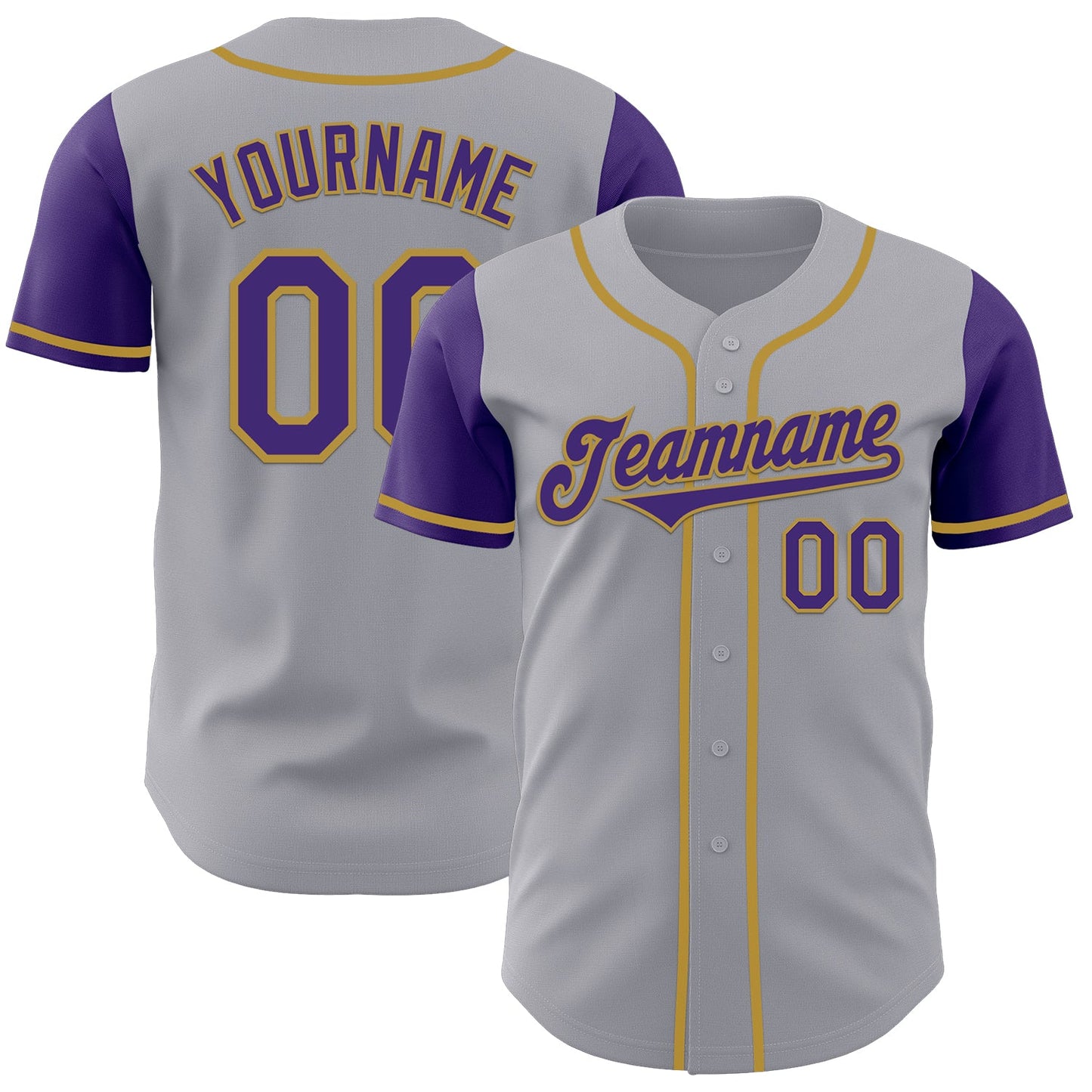 Custom Gray Purple-Old Gold Authentic Two Tone Baseball Jersey - Sky-Custom