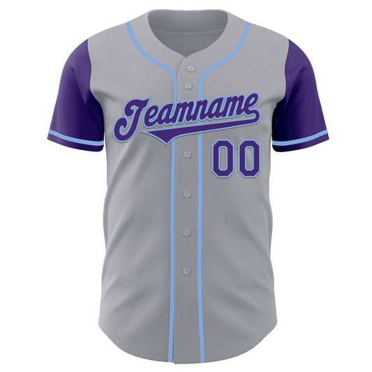 Custom Gray Purple-Light Blue Authentic Two Tone Baseball Jersey - Sky-Custom