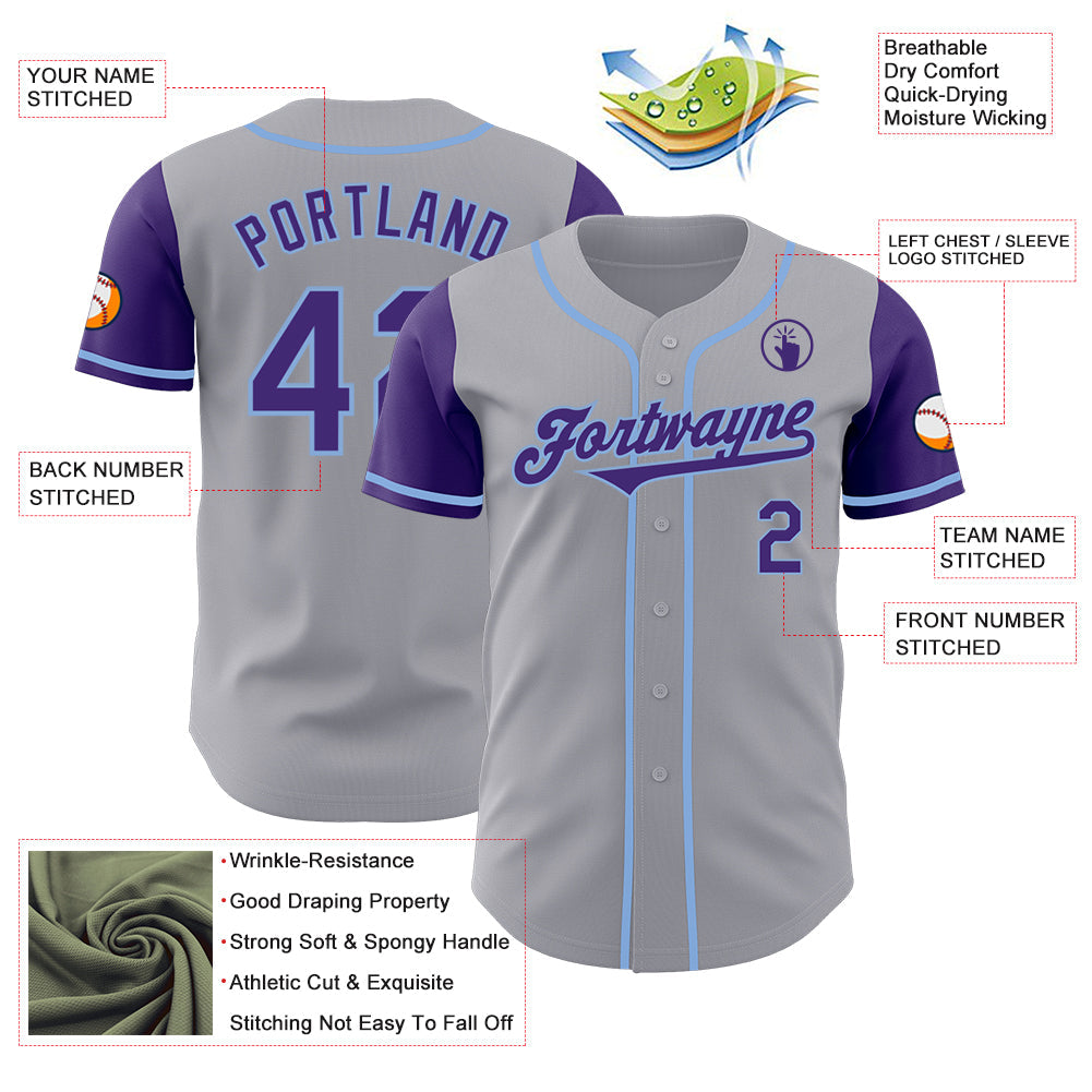 Custom Gray Purple-Light Blue Authentic Two Tone Baseball Jersey - Sky-Custom