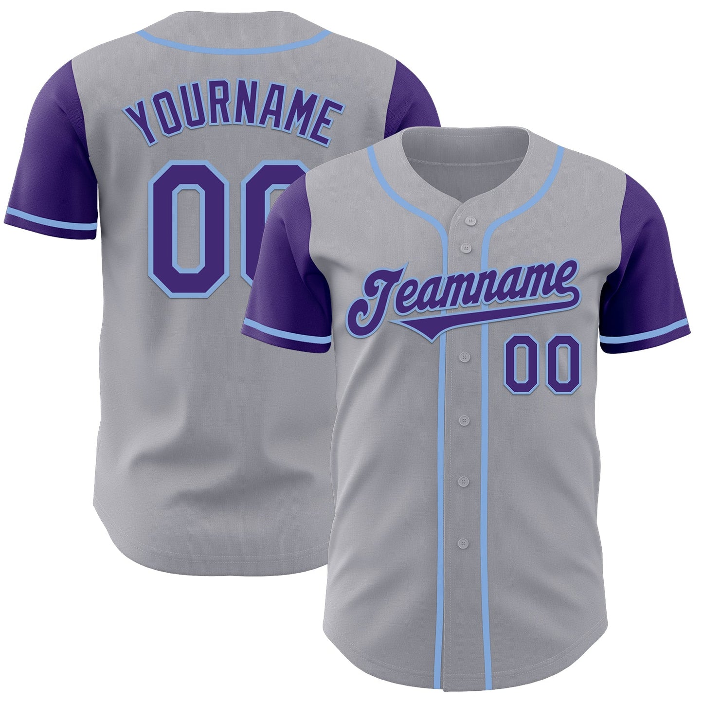 Custom Gray Purple-Light Blue Authentic Two Tone Baseball Jersey - Sky-Custom