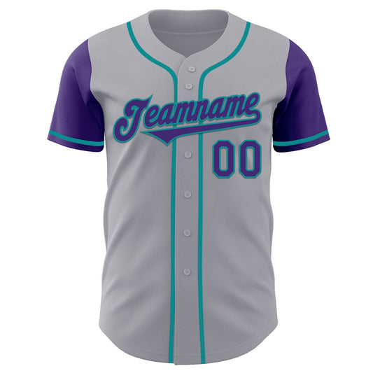 Custom Gray Purple-Teal Authentic Two Tone Baseball Jersey - Sky-Custom
