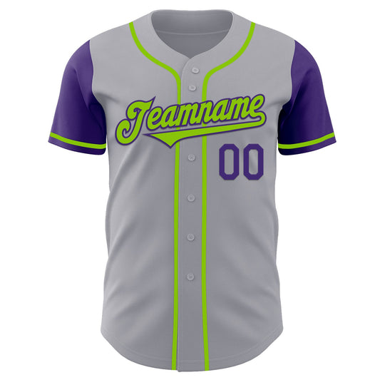 Custom Gray Neon Green-Purple Authentic Two Tone Baseball Jersey - Sky-Custom