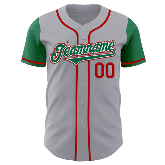 Custom Gray Kelly Green-Red Authentic Two Tone Baseball Jersey - Sky-Custom