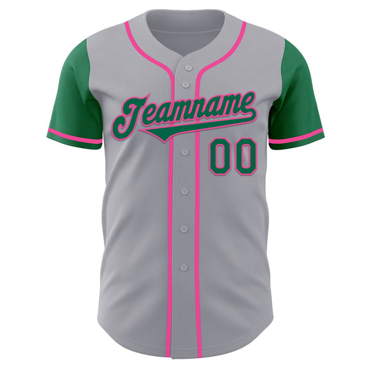 Custom Gray Kelly Green-Pink Authentic Two Tone Baseball Jersey - Sky-Custom