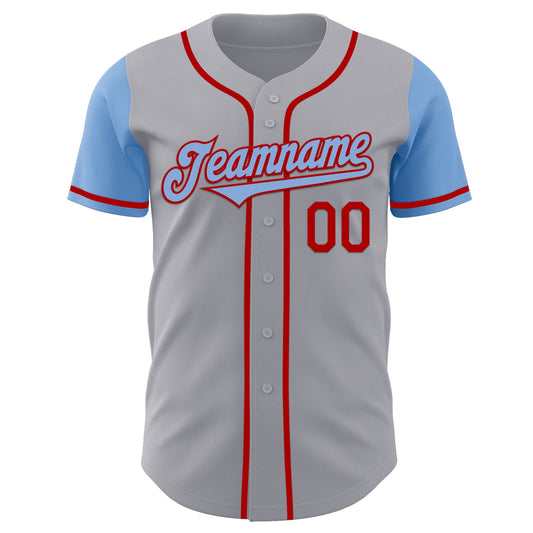 Custom Gray Light Blue-Red Authentic Two Tone Baseball Jersey - Sky-Custom