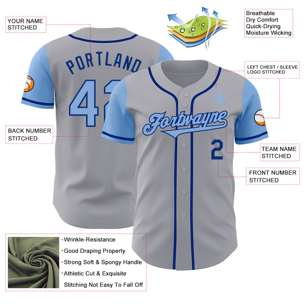 Custom Gray Light Blue-Royal Authentic Two Tone Baseball Jersey - Sky-Custom