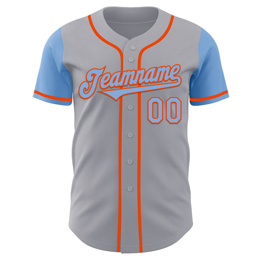Custom Gray Light Blue-Orange Authentic Two Tone Baseball Jersey - Sky-Custom