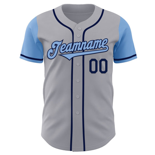 Custom Gray Light Blue-Navy Authentic Two Tone Baseball Jersey - Sky-Custom
