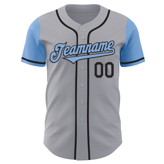 Custom Gray Light Blue-Black Authentic Two Tone Baseball Jersey - Sky-Custom
