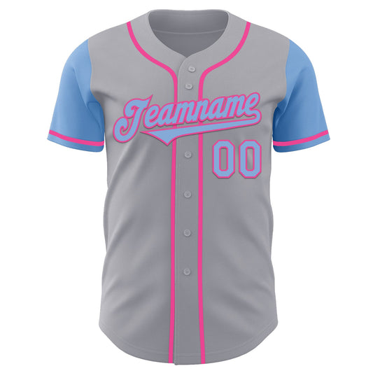 Custom Gray Light Blue-Pink Authentic Two Tone Baseball Jersey - Sky-Custom