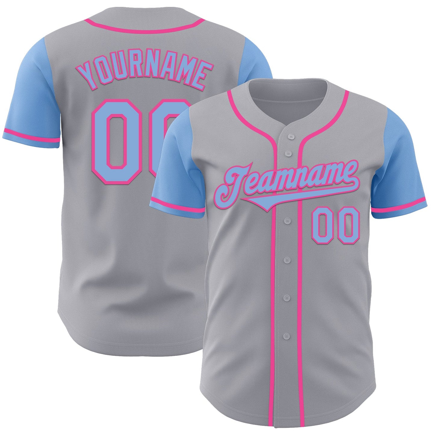 Custom Gray Light Blue-Pink Authentic Two Tone Baseball Jersey - Sky-Custom