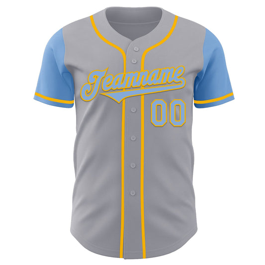 Custom Gray Light Blue-Gold Authentic Two Tone Baseball Jersey - Sky-Custom